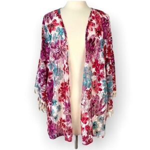 Clostrix Lace Floral Tassel Sleeve Kimono Coverup NWT